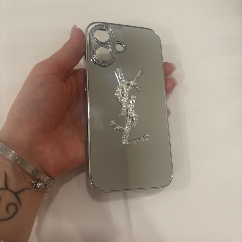 Silver MirrorYSL Logo iPhone 16 Case